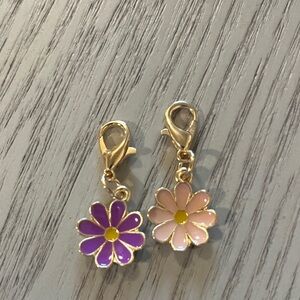 Gold Daisy Flower Zipper Pulls Charms - Purple & Pink Enamel